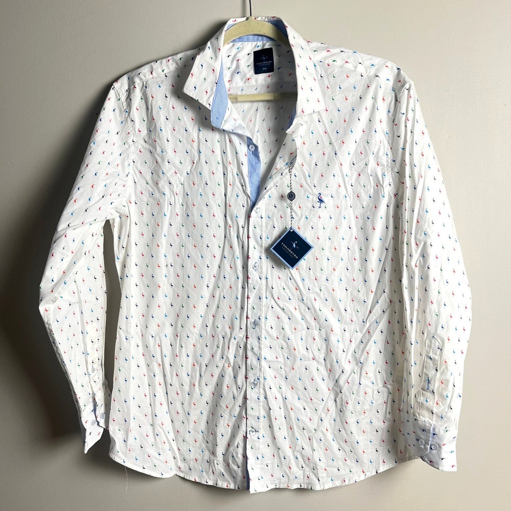 TailorByrd Mens Shirt XXL White FLAMINGO Print Long Sleeve Button Down Shirt New